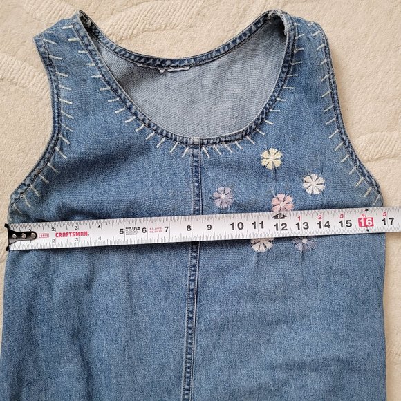 Vintage 90's Embroidered Denim Sun Dress / Jumper - Picture 9 of 15